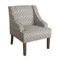 Fabric Upholstered Wooden Accent Chair With Trellis Pattern Design, Gray, White And Brown Grey Brown Wood Fabric
