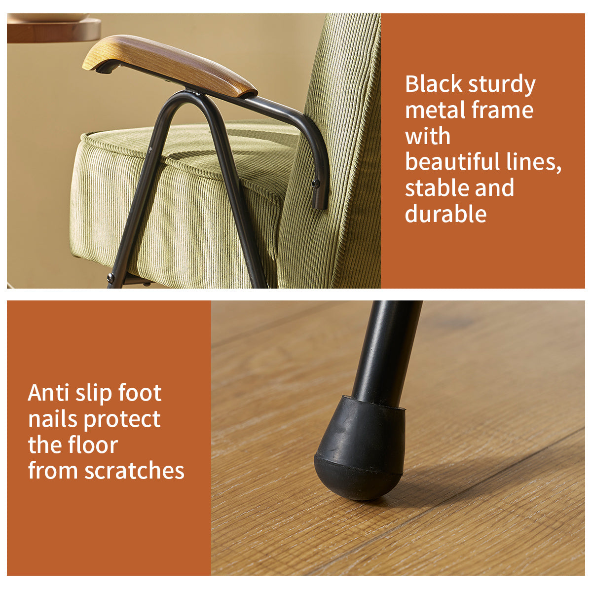 Pattern Colorful Fabric Armchair, Modern Accent Chair High Back, Living Room Chairs With Metal Legs And Soft Padded, Sofa Chairs For Home Office,Bedroom,Dining Room Green Corduroy