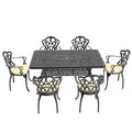 Cushions In Random Colors 7 Piece Set Of Cast Aluminum Patio Furniture With Cushions Yes Dining Set Black Seats 6 Rust Resistant Frame Water Resistant Cushion Garden & Outdoor Complete Patio Sets Aluminium