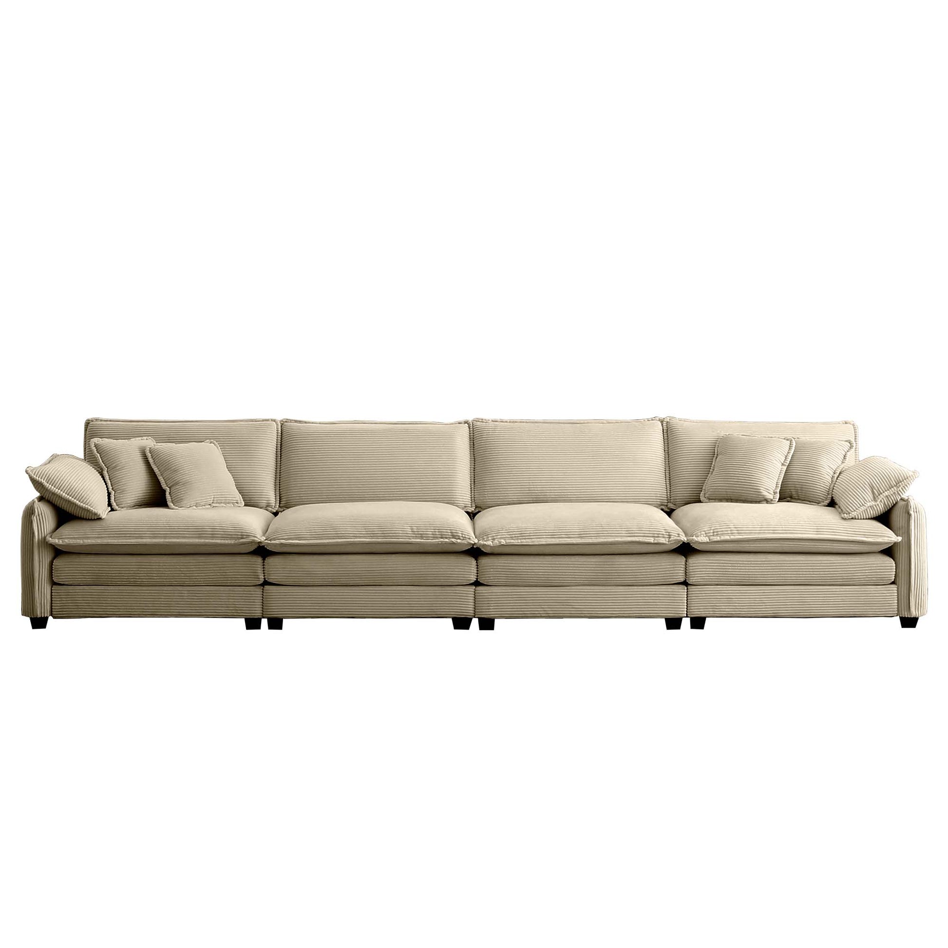 Corduroy Sofa,Modern Upholstered 4 Seater Corduroy Fabric Sofa,Office Living Room Apartment Comfortable Sofa, Easy To Assemble With 2 Arm Pillows And 4 Throw Pillows Tan Corduroy 4 Seat
