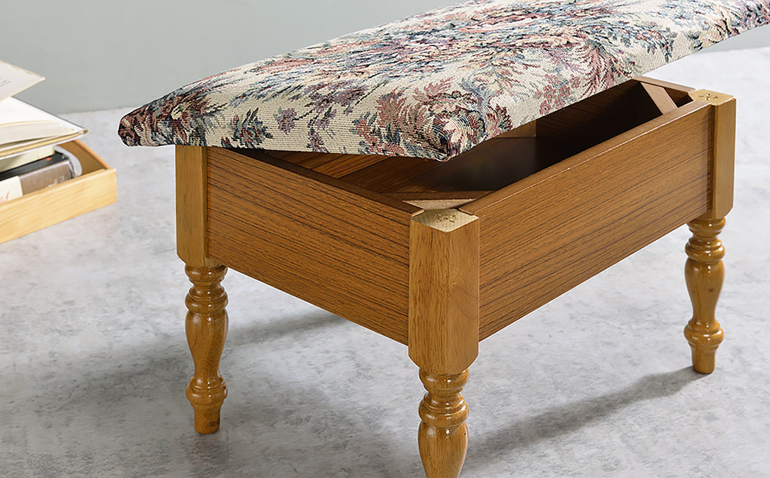 10" Tall Wooden Foot Stool With Storage, Oak Finish Oak Wood