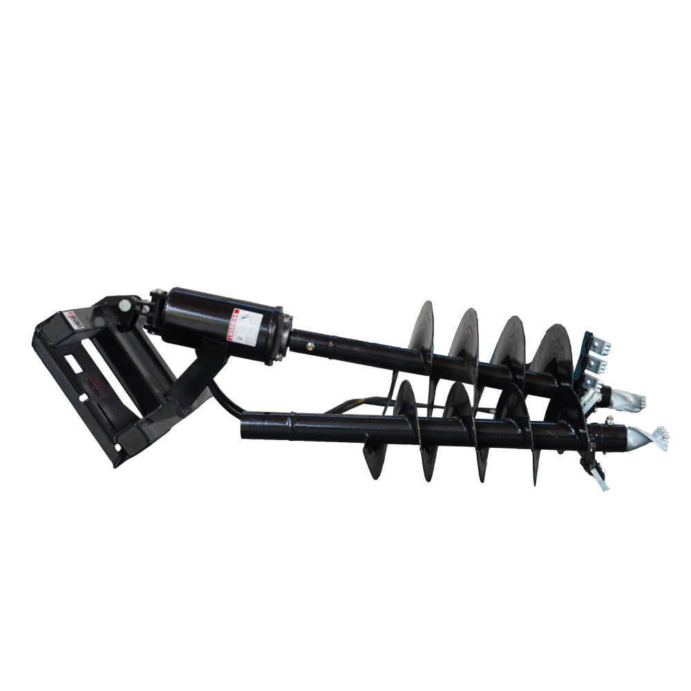 Skid Steer Attachments Post Hole Auger Drive Attachment, 12" And 18" Diameter Auger, 46" Drilling Depth, Standard Flow Black Steel