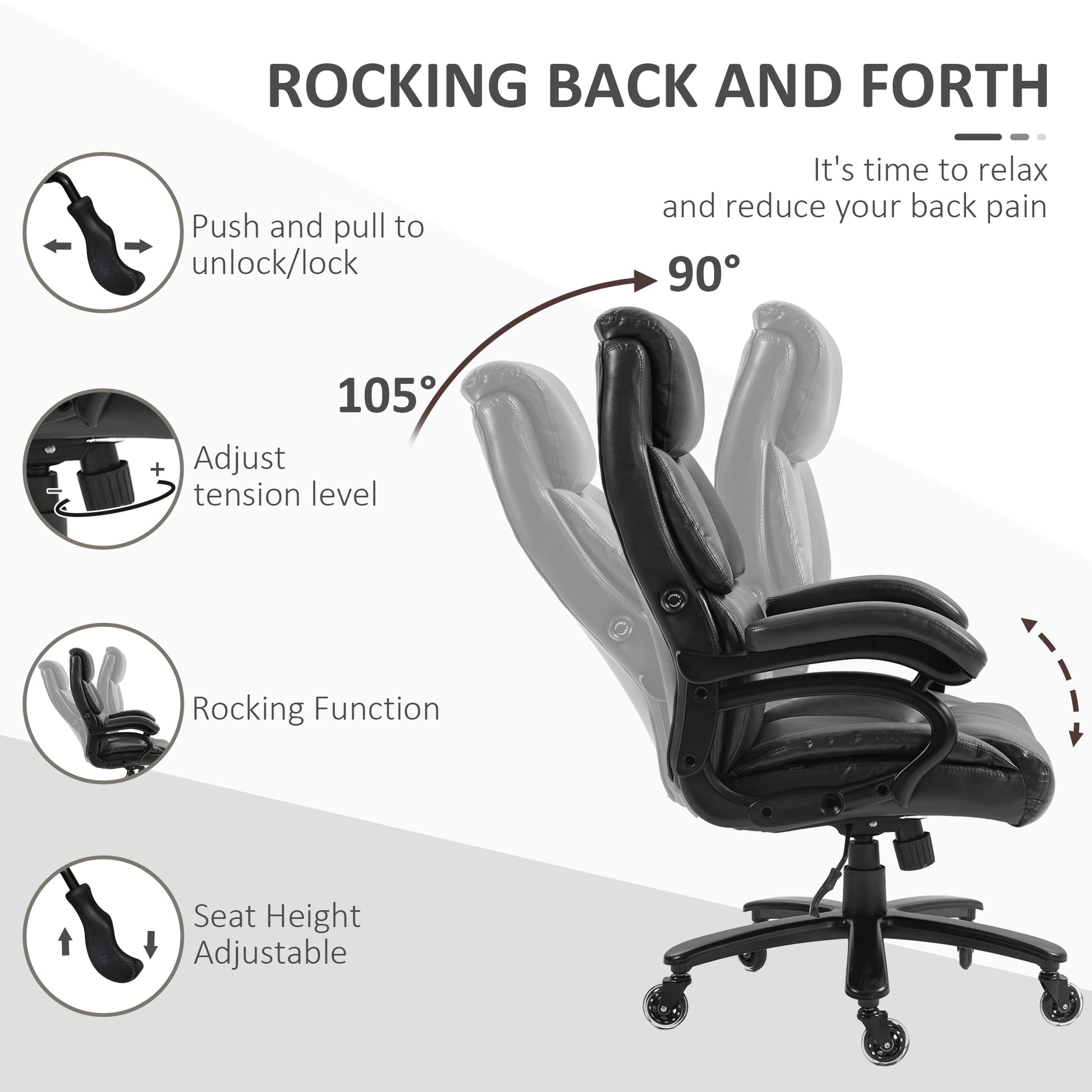 Vinsetto Pu Leather Office Chair For Desk, Big And Tall, 400Lb., Black Black Pu Leather