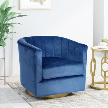 Swivel Arm Chair Blue Velvet
