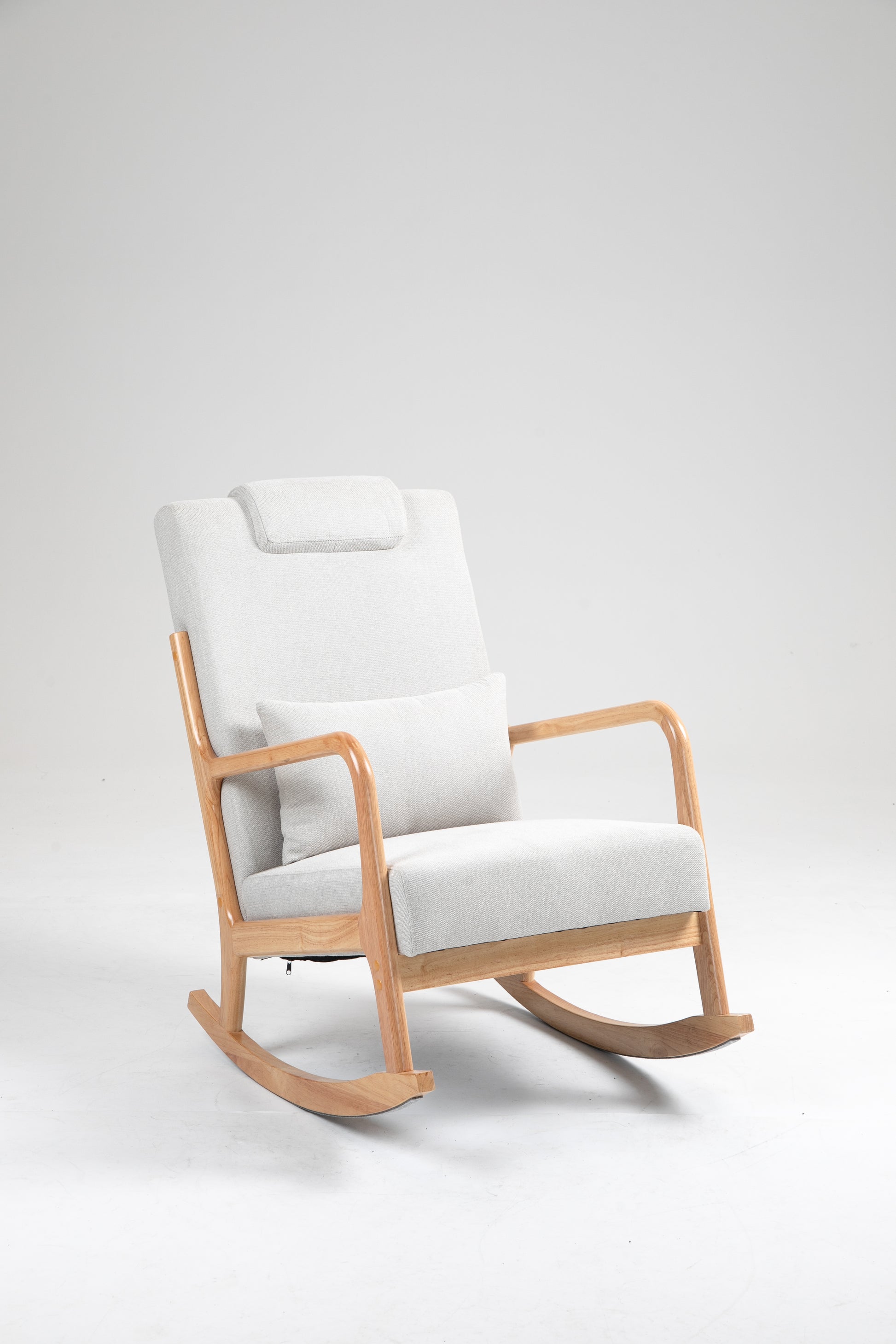 Rocking Chair Upholstered Fabric Rocking Armchair Indoor With High Backrest Glider Chairs And Lumbar Pillow For Living Room Beige Linen