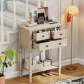 Narrow Console Table, Slim Sofa Table With Three Storage Drawers And Bottom Shelf Beige Beige Solid Wood Mdf