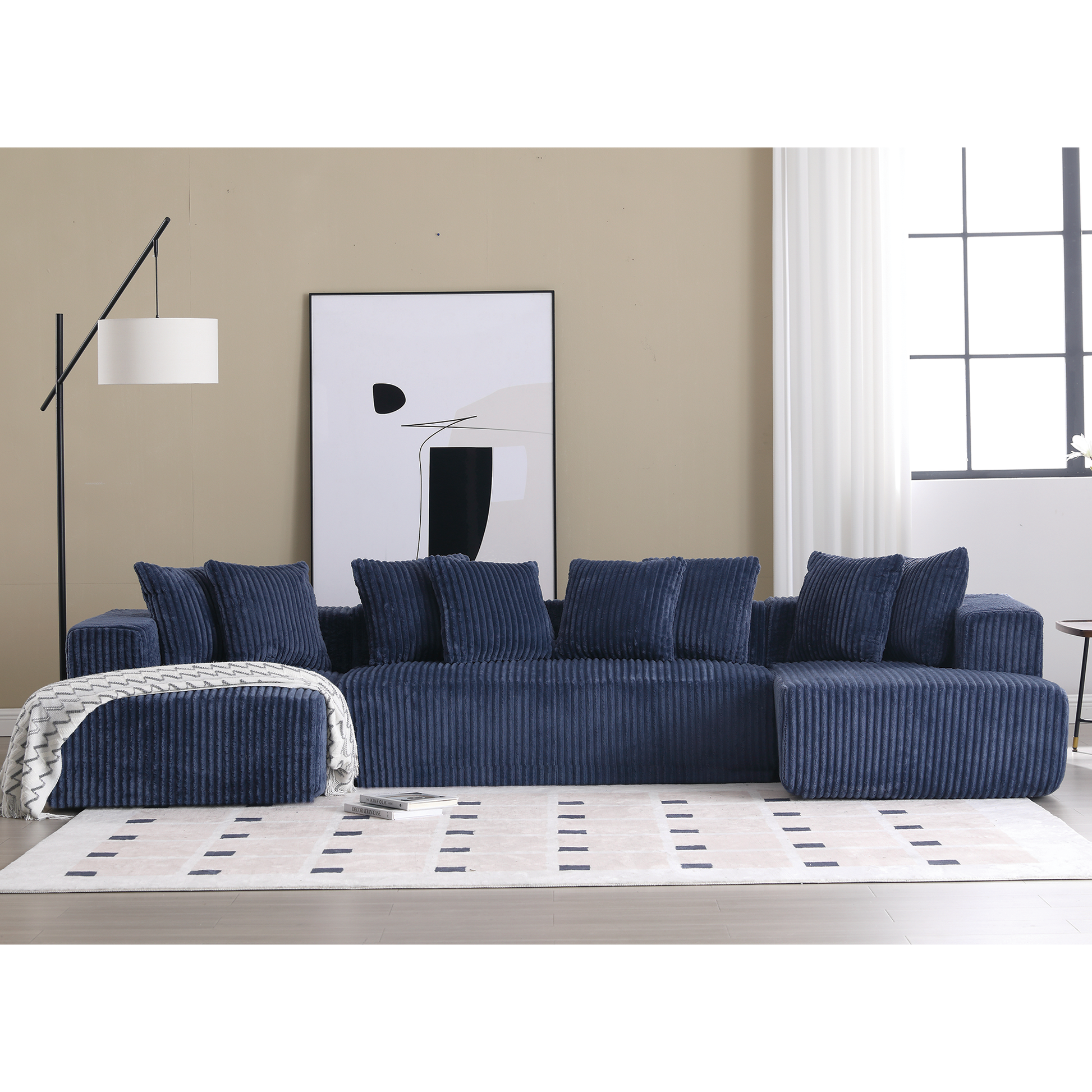 Arrived 131'' Modular Sectional Couch, U Shaped Sofachaise Lounge, Striped Fabric,Upholstered 4 Seater Couch For Living Room, Bedroom, Free Combination Sofa Corduroy , Blue Blue Polyester Primary Living Space Soft Modern Square Arms Foam Upholstered 4