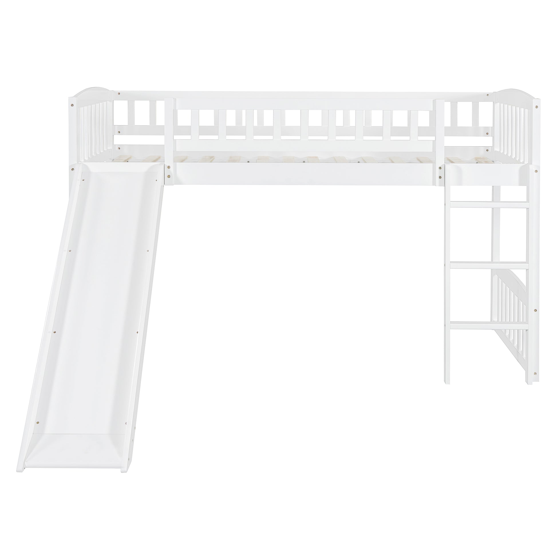 Twin Size Loft Bed With Slide And Ladder, White Old Sku: Lt000504Aak White Solid Wood