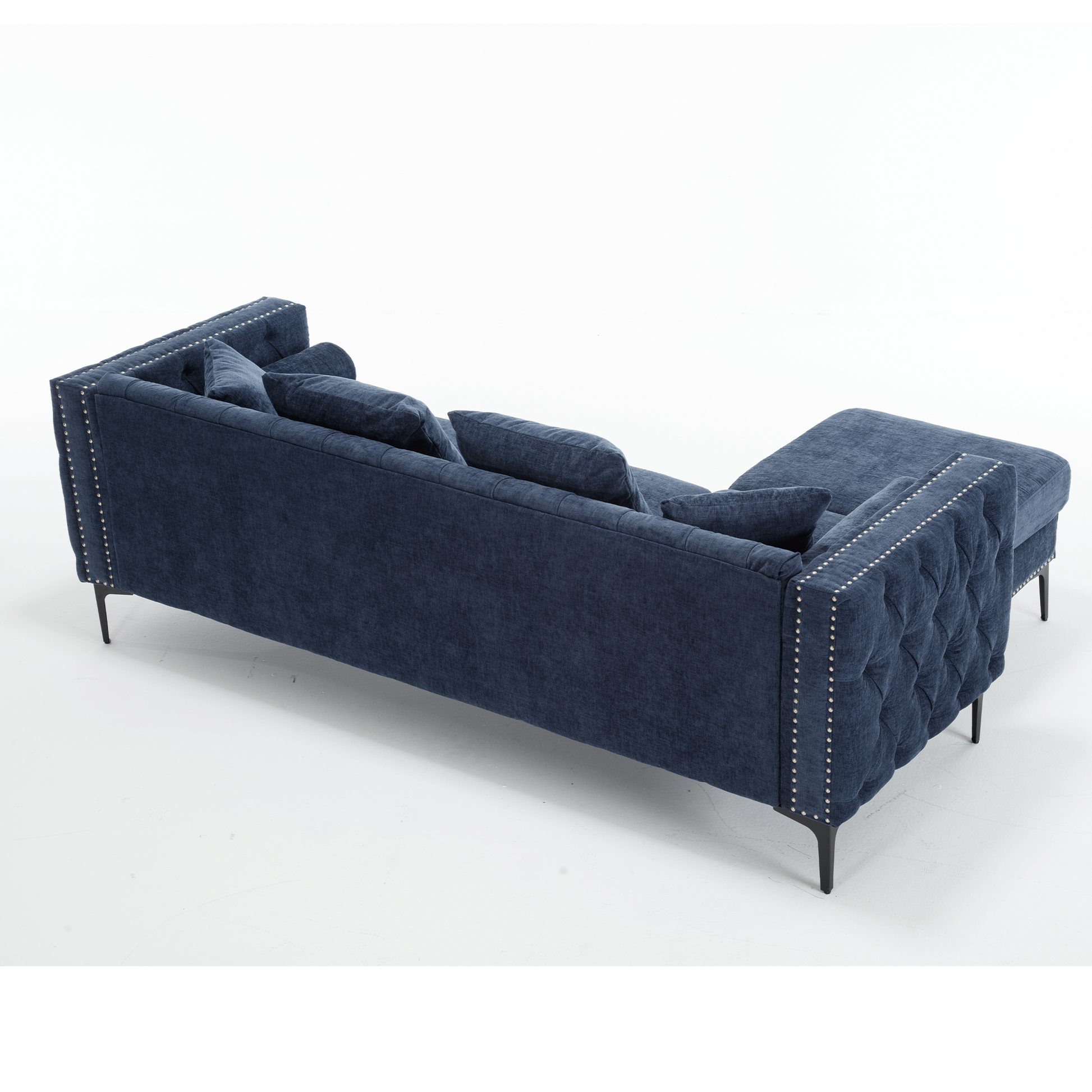 Arrived L Shaped Sectional Sofaconvertible Storage Ottoman,Chenille ,Square Arm, Modern Tufted Couch ,3 Seater, And Nailhead,Blue Blue Polyester Wood Primary Living Space Medium Soft Tufted Back Modern Square Arms Metal & Wood 4 Seat