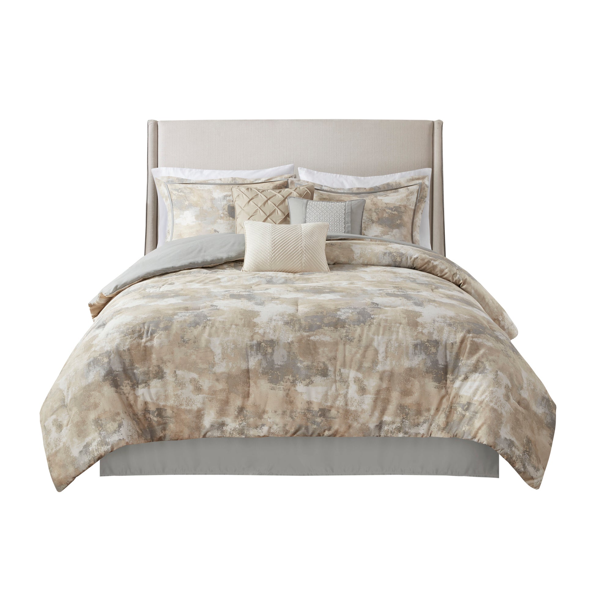 7 Piece Textured Cotton Blend Comforter Set Gray Cal King California King Multicolor Polyester