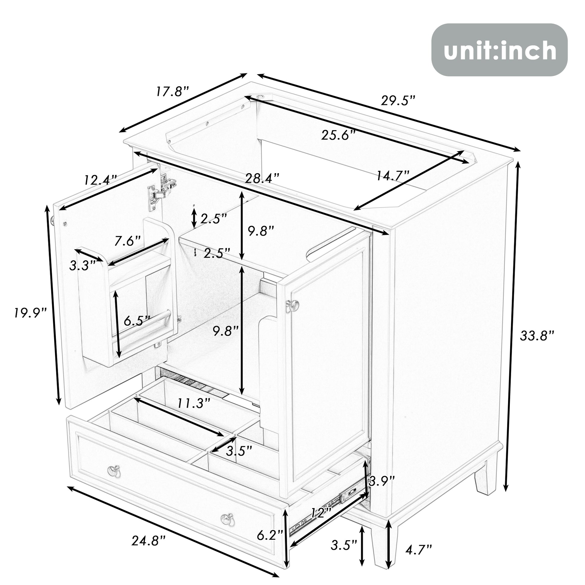 30" Bathroom Vanity Without Sink, Base Only, Multi Functional Bathroom Cabinet With Doors And Drawer, Solid Frame And Mdf Board, Green Green Solid Wood Mdf