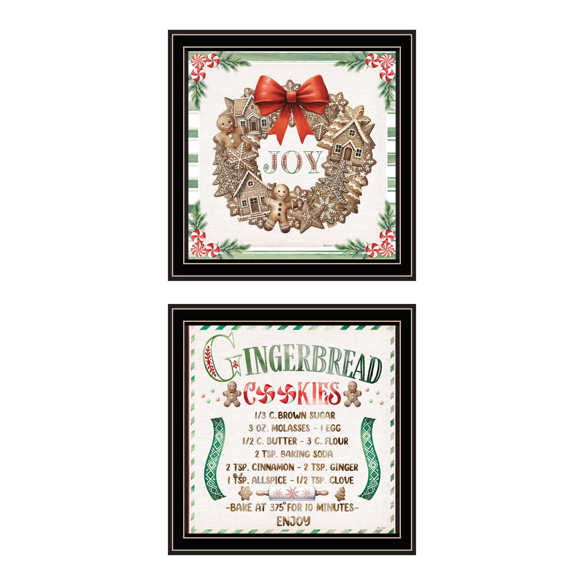 2 Piece Vignette Gingerbread Wreath Black Framed Wall Art For Living Room, Bedroom Wall Art Print For Home Decor By Nicole Decamp Multicolor Wood Paper