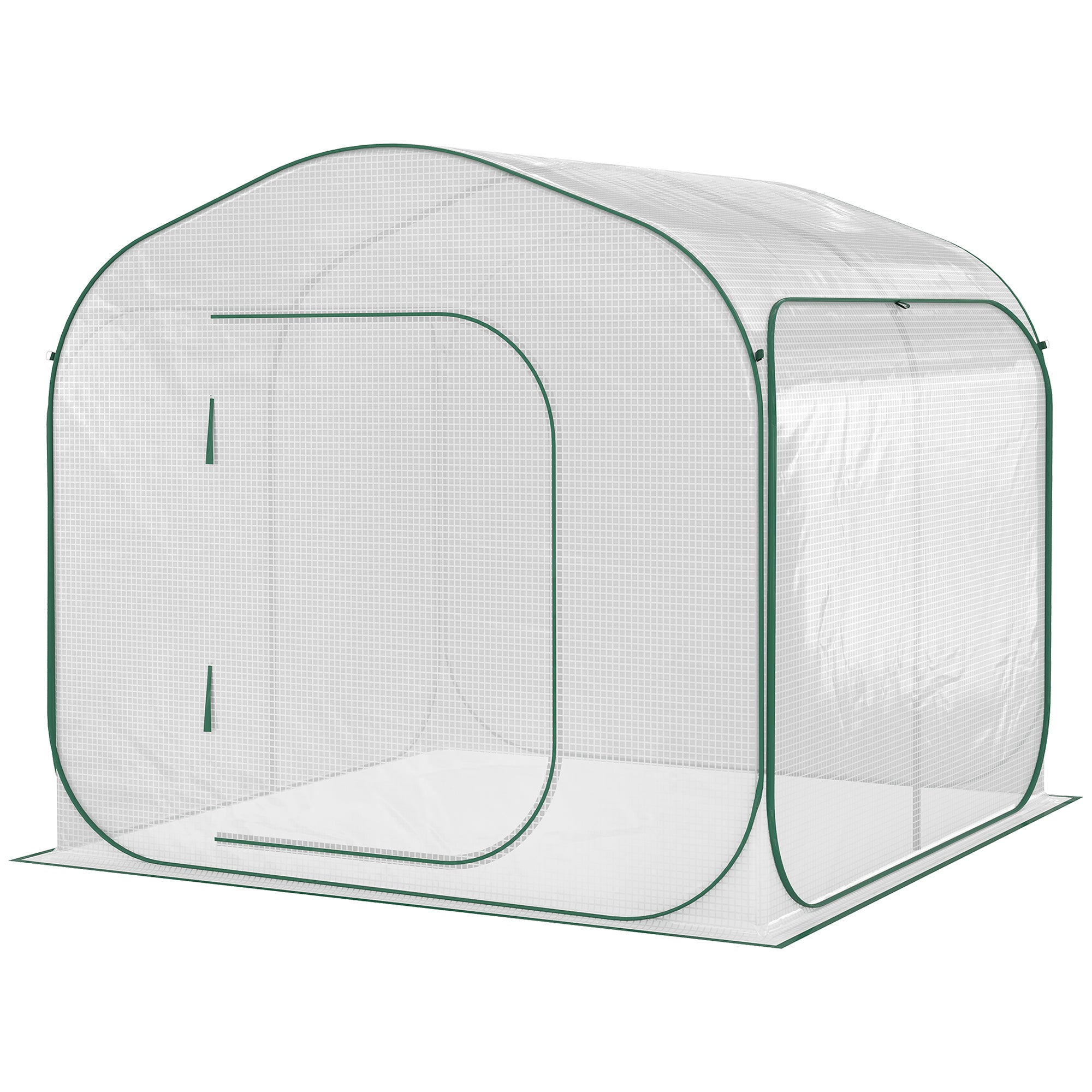 Outsunny 7' X 7' X 6' Portable Walk In Greenhouse, Pop Up Setup, Outdoor Garden Hot House, Hobby Greenhouse Tent With Zipper Door For Growing Flowers, Herbs, Vegetables, Saplings, Succulents, White White Steel