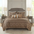 6 Piece Jacquard Quilt Set With Throw Pillows Brown Gold King Cal King King Brown Gold Cotton