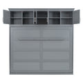 Full Size Murphy Bed Wall Bed With Top Cabinets,Gray Full Gray Plywood