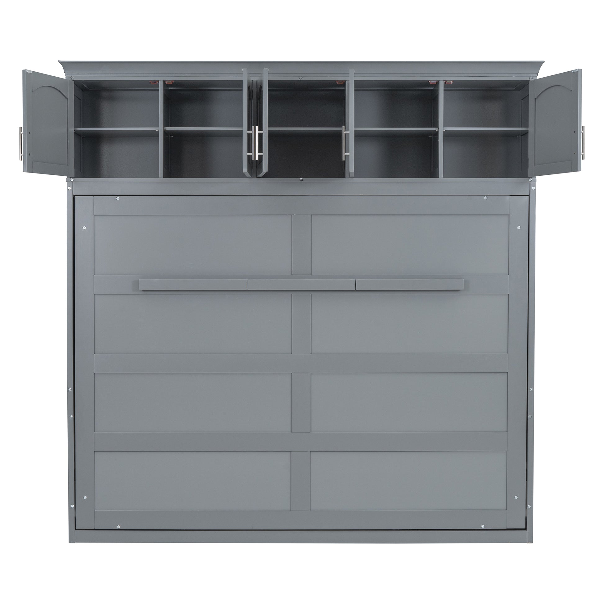 Full Size Murphy Bed Wall Bed With Top Cabinets,Gray Full Gray Plywood