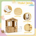 Wooden Playhouse For Kids Outdoor With Working Door, Windows, Mailbox, Bench, Flowers Pot Holder, 39