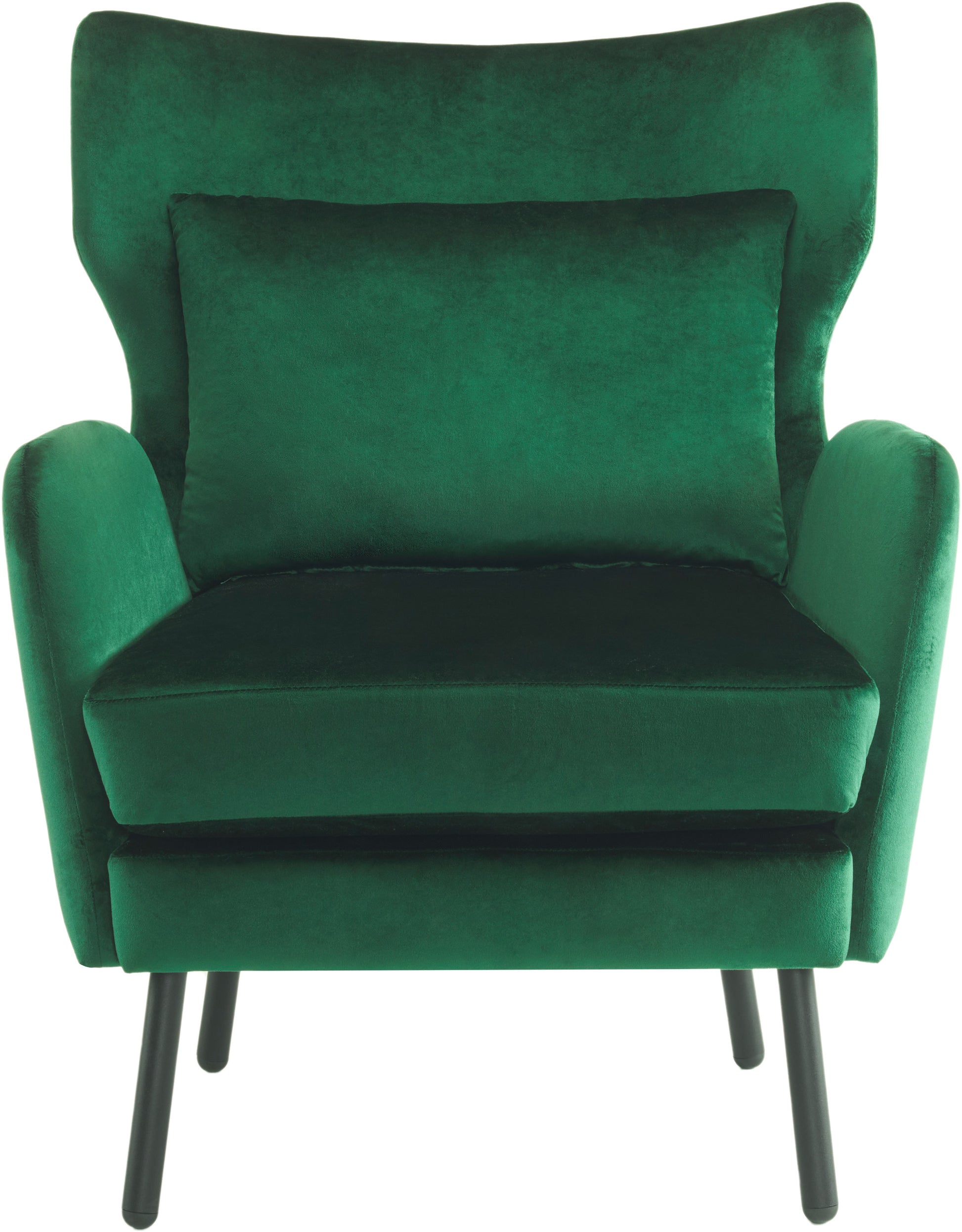 Wing Back Velvet Accent Chair, Modern Living Room Armchair Comfy Upholstered Single Sofa Chair For Bedroom Dorms Reading Reception Room With Metal Legs & Pillow, Green Green Velvet