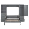 Queen Size Murphy Bed Wall Bed With Closet ,Drawers And Shelves,Gray Queen Gray Mdf Lvl