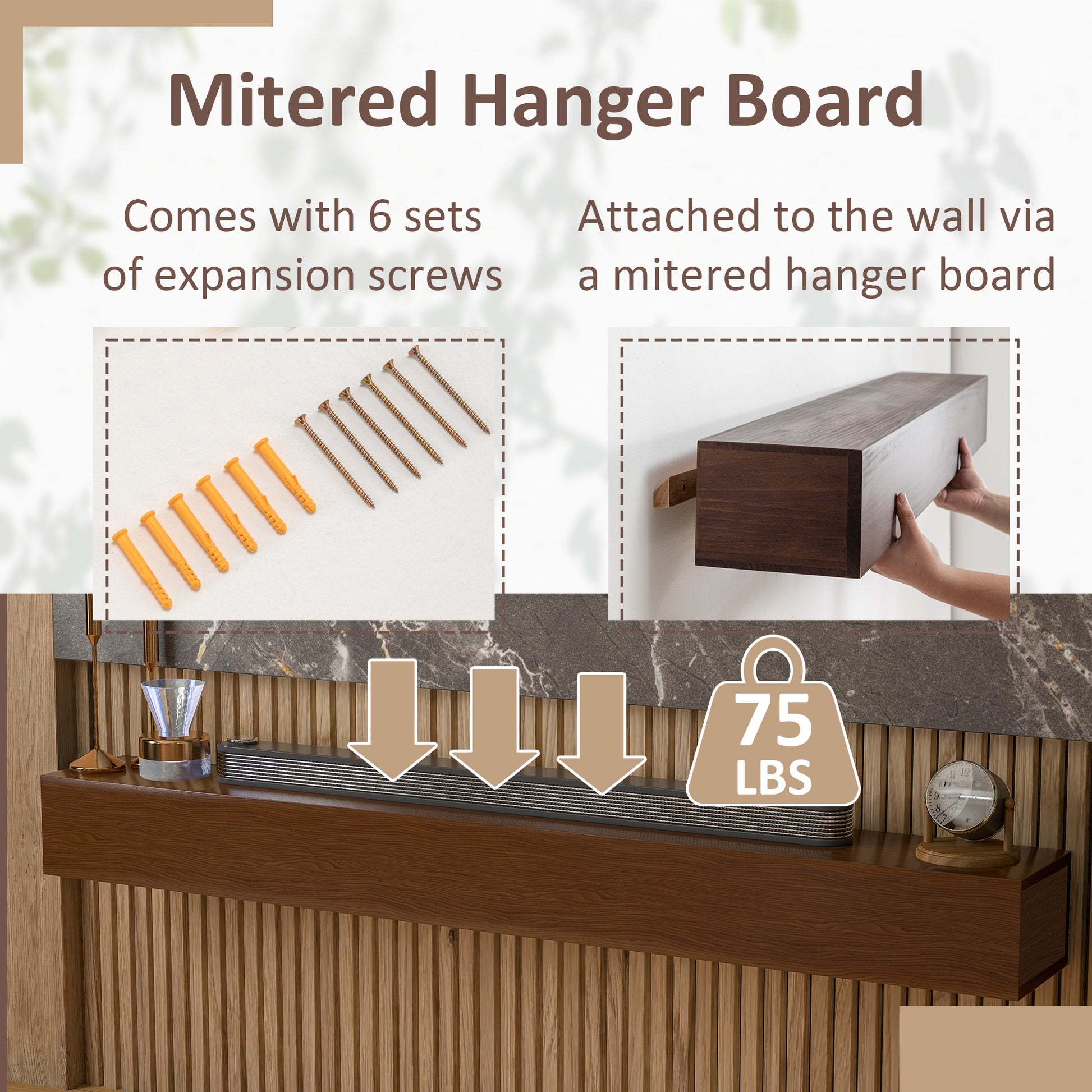 60'' Fireplace Mantel Wooden Wall Mounted Floating Shelf 8" Deep Solid Pine Wood,Brown Brown Brown Wall Mount Metal & Wood