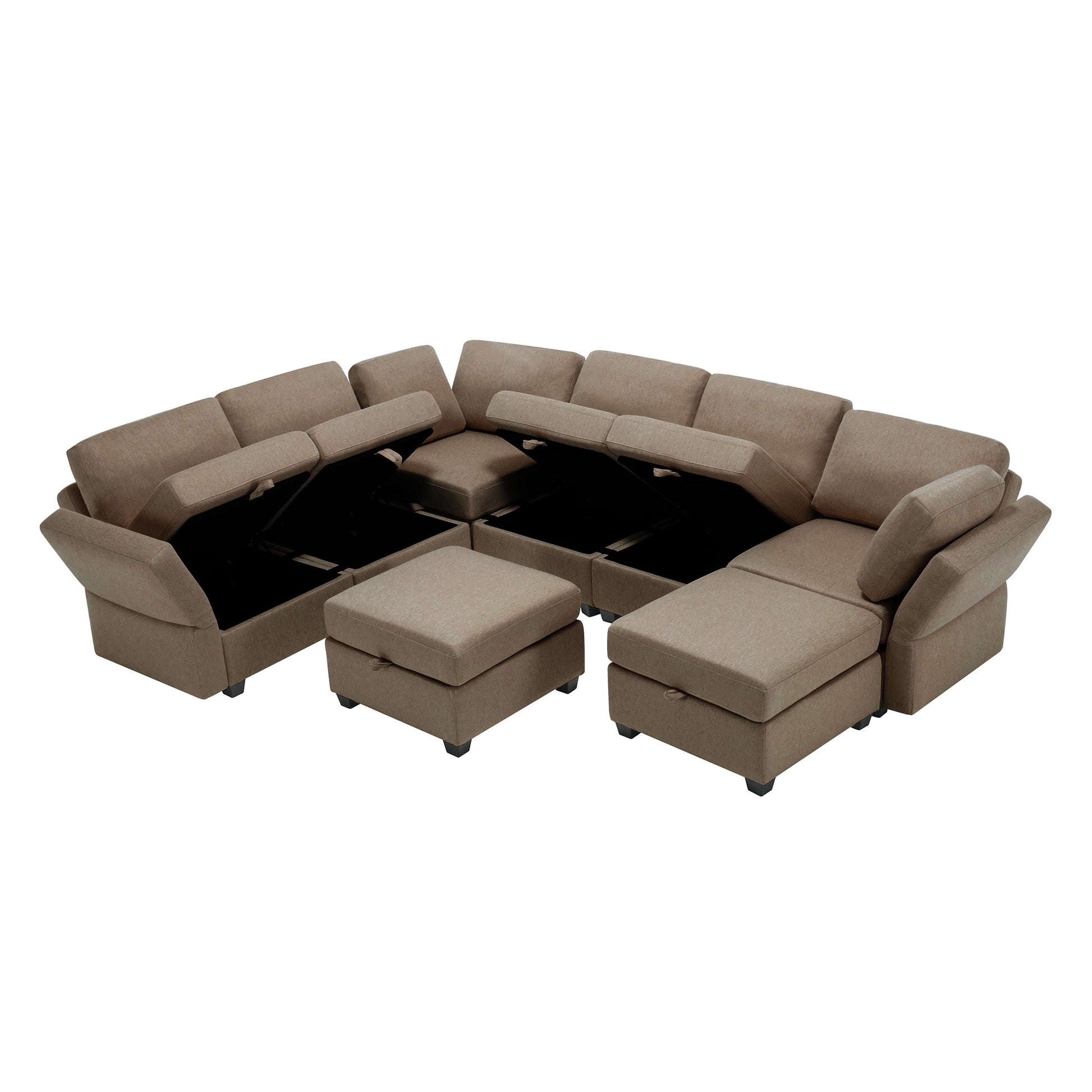 Modular Sectional Sofa With Storage Seat Oversized U Shaped Couch With Reversible Chaise Sofa Set With Ottoman,Ultimate Comfort 6 8 Seater Couches With Adjustable Arms And Backs For Living Room Brown Brown Polyester 6 Seat