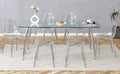 Table And Chair Set.Modern Rectangular Glass Dining Table With Tempered Glass Countertop And Silver Metal Legs, Paired With Multiple Transparent High Quality Pet Dining Chairs With Silver Legs. Silver Seats 6 Tempered Glass