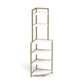 6 Tier Corner Open Shelf Modern Bookcase Wood Rack Freestanding Shelving Unit,Plant Album Trinket Sturdy Stand Small Bookshelf Space Saving For Living Room Home Office Kitchen Small Space Rustic Brown Gold White Corner Office American Design,Rustic