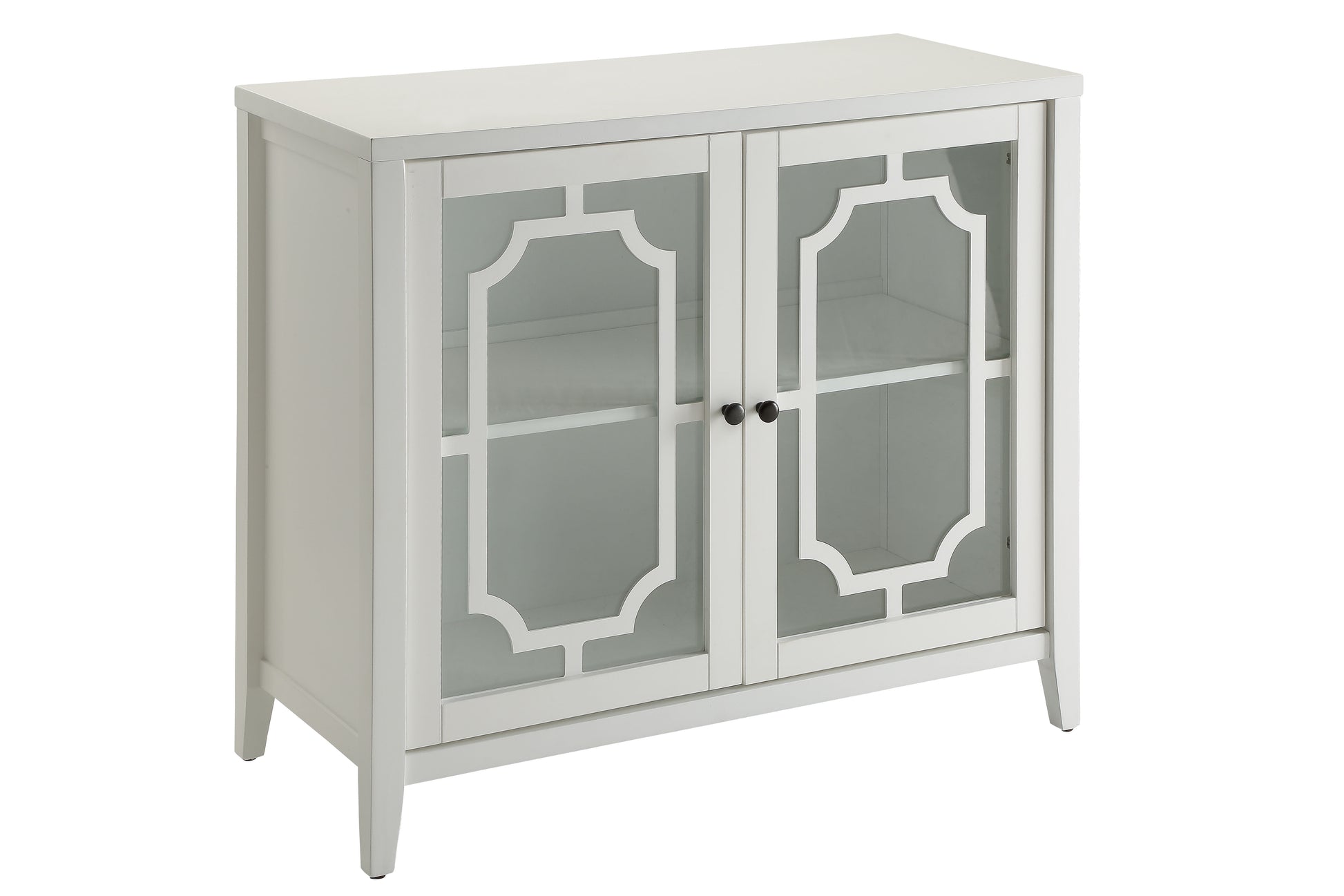 Ceara White Finish Console Cabinet White Glass,Mdf