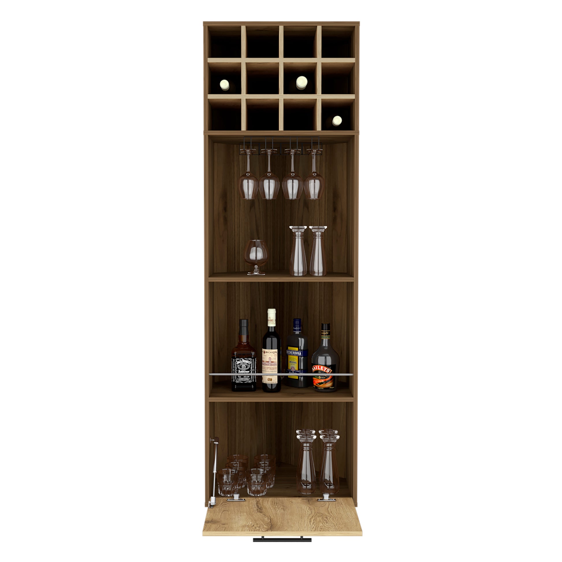 Marsella Corner Bar Cabinet, Eight Built In Wine Rack, Two Side Shelves Multi Primary Living Space Modern Shelves Included Particle Board