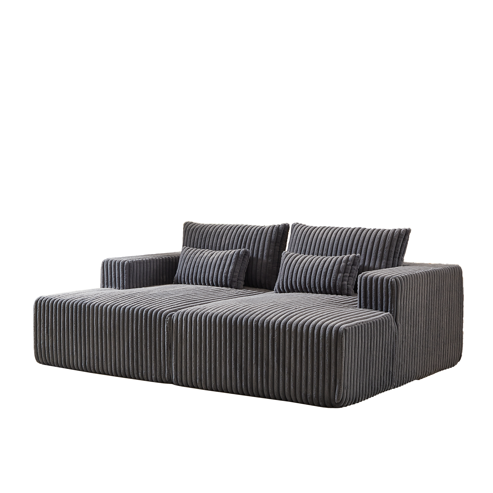 87" Oversized Sectional Lounge Chaise ,No Assembly Required,Cloud Plush Loveseat With Reclining Sofa Bed,Fluffy Modern Sleeper Chair For Indoor Living Room Bedroom Grey Corduroy 2 Seat