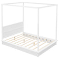 Queen Size Wood Led Canopy Bed ,Canopy Platform Bed With Support Slats, No Box Spring Needed, White Queen White Plywood