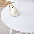 Table And Chair Set, Mdf Desktop, White Metal Table Legs, Stable And Beautiful, Suitable For Most Styles Of Home. Modern Simple Dining Table, Comfortable Seating. White Seats 4 Mdf