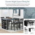 Updated Counter Height 5 Piece Solid Wood Dining Table Set, 59*35.4Inch Table With Curved Wine Rack And 4 Upholstered Chairs, Grey Wood Dining Room Solid Wood Rubberwood Rectangular Dining Table With Chair Wood Wood Grey Solid Back Seats 4 Farmhouse 4