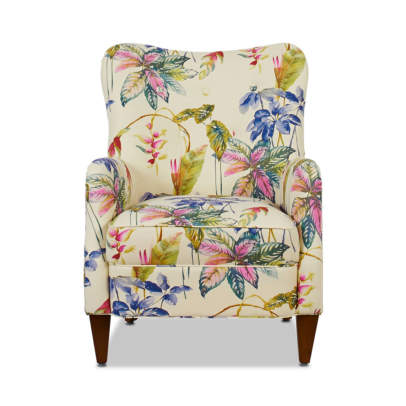 Paradise Upholstered Arm Chair, Off White Floral Printed On Cotton Beige Foam Fabric