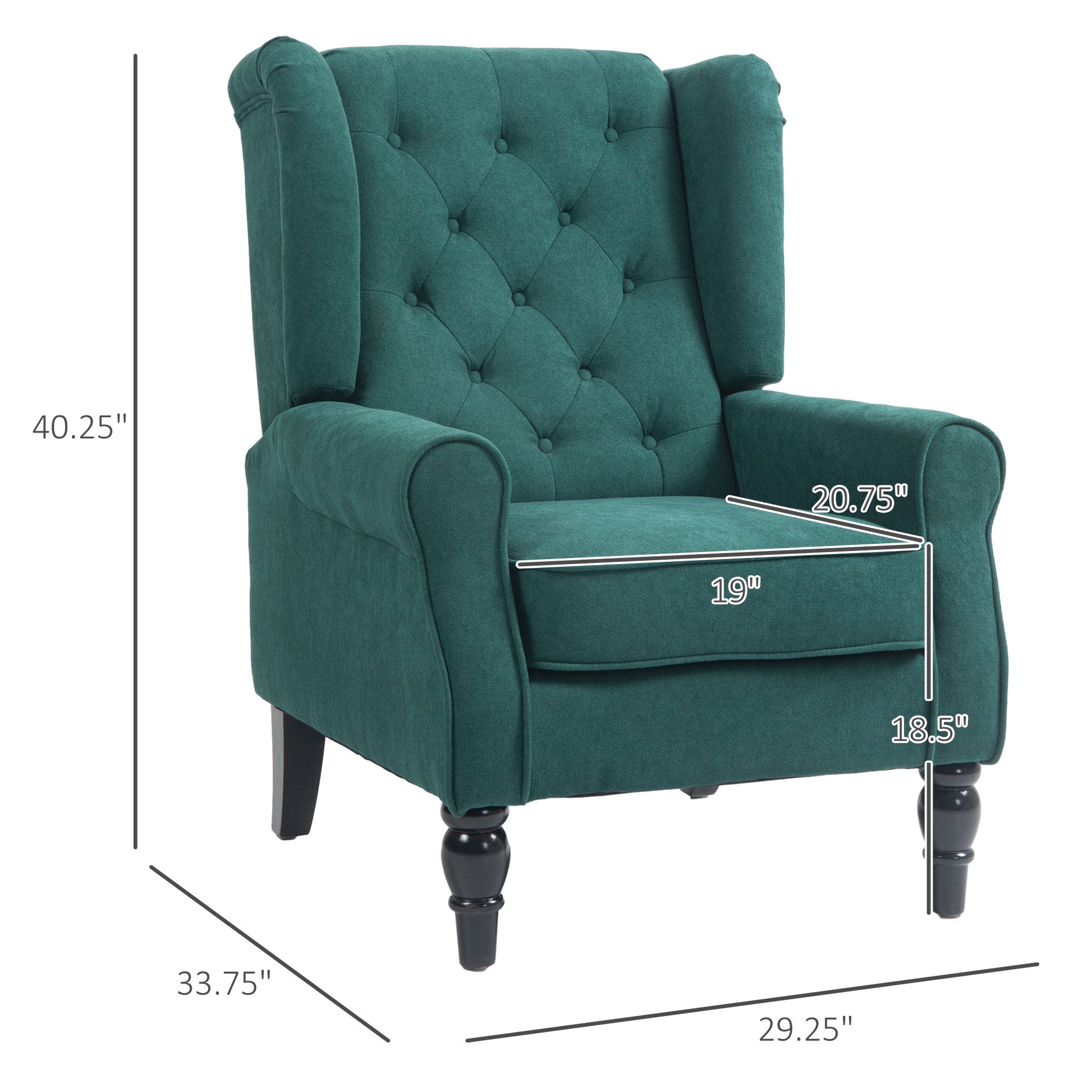 Homcom Button Tufted Accent Chair With High Wingback, Rounded Cushioned Armrests And Thick Padded Seat, Dark Green Dark Green Polyester
