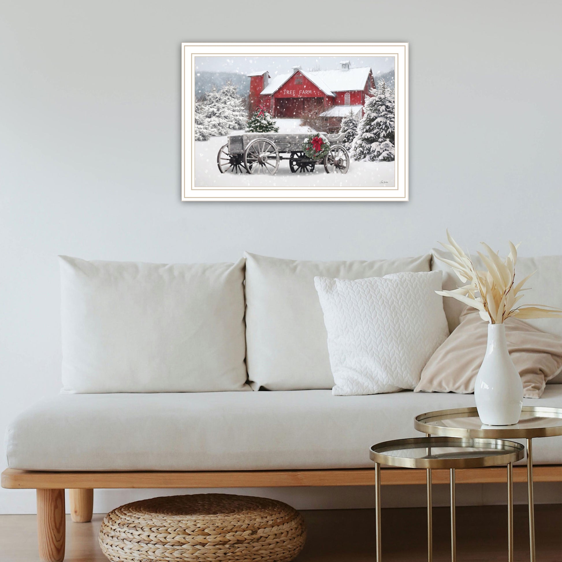 Tree Farm Wagon White Framed Wall Art For Living Room, Bedroom Wall Art Print For Home Decor By Lori Deiter Multi Wood Paper