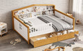 Full Size House Shape Daybed With Two Drawers And Bookcase Headboard Wooden Bed For Girls Boys Teens, No Box Spring Needed, Walnut And White Box Spring Not Required Full White Walnut Wood Bedroom Cute Pine Bed Frame Wood