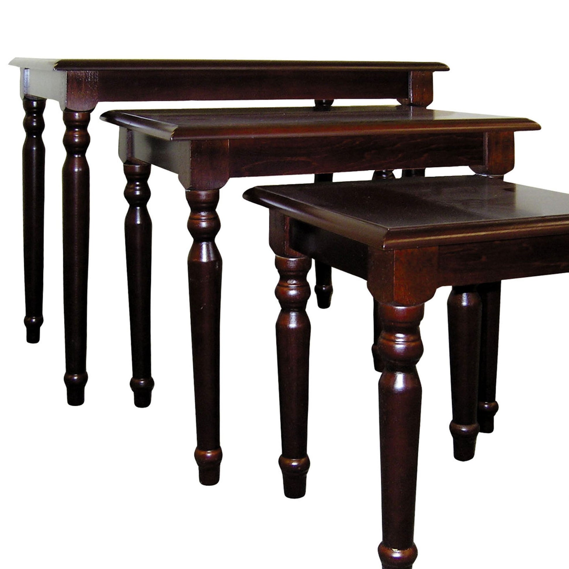 3 Piece Wooden Nesting Table Set, Dark Cherry Finish Cherry Wood