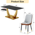 Table And Chair Set.Modern Rectangular Dining Table With Black Textured Stickers Glass Tabletop And Gold Plated Metal Legs.Paried With 4 Comfortable Chairs With Pu Seats And Black Metal Legs. Black Gold,Brown,Light Gray Seats 4 Glass Metal