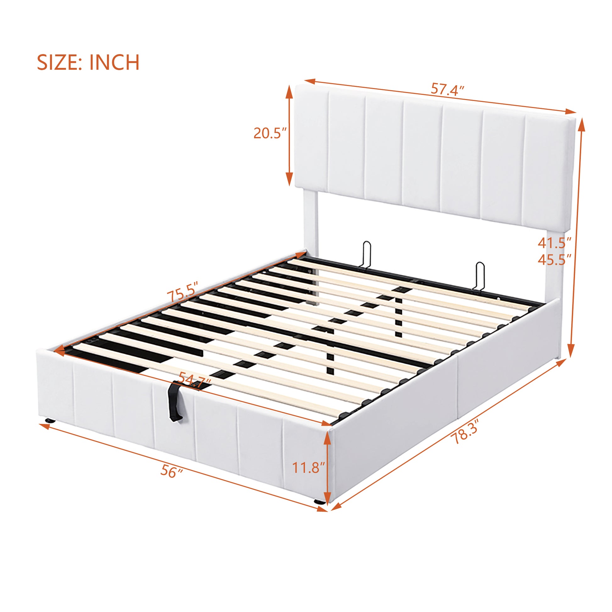 Full Size Upholstered Platform Bed With A Hydraulic Storage System White Old Sku: Lp000111Aak White Upholstered