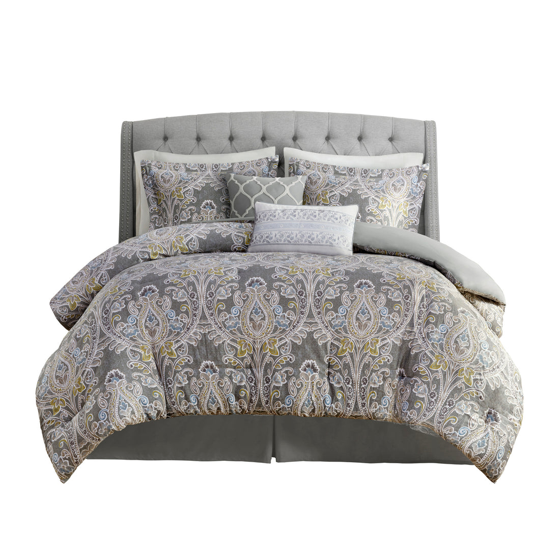 6 Piece Cotton Comforter Set Grey King King Grey Cotton