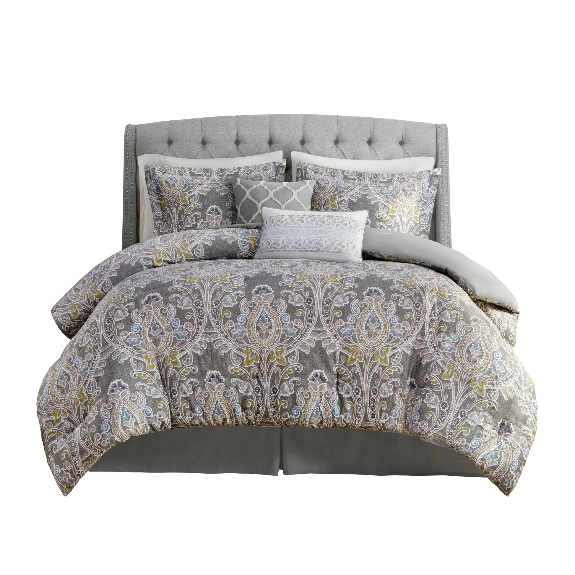 6 Piece Cotton Comforter Set Grey King King Grey Cotton