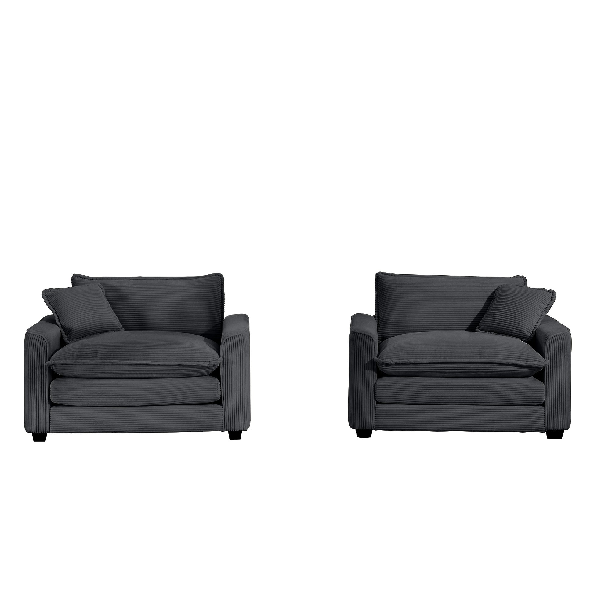 Luxurious And Sophisticated Deep Seated Sofa Set With Two Single Chairs In Grey Corduroy Fabric, Suitable For Bedroom And Office Grey Corduroy 2 Seat