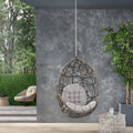 Los Alamitos Hanging Chair With 8Ft Chain Grey Pe Rattan Iron Waterproof Fabric