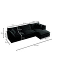 Free Combination Comfy Upholstery Modular Oversized L Shaped Sectional Sofa With Reversible Ottoman, Black Chenille Black Chenille 3 Seat