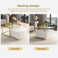 Modern 2 Pieces White Square Nesting Coffee Table With Drawers & Electroplated Gold Legs In 27.6'' Golden White Square Drawers Coffee & End Tables Glossy Square Mdf Glass Mdf Pedestal