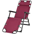 Outsunny Folding Chaise Lounge Chair For Outside, 2 In 1 Tanning Chair With Pillow & Pocket, Adjustable Pool Chair For Beach, Patio, Lawn, Deck, Red Red Metal