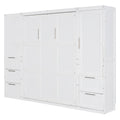 Queen Size Murphy Bed Wall Bed With Closet ,Drawers And Shelves,White Queen White Mdf Lvl