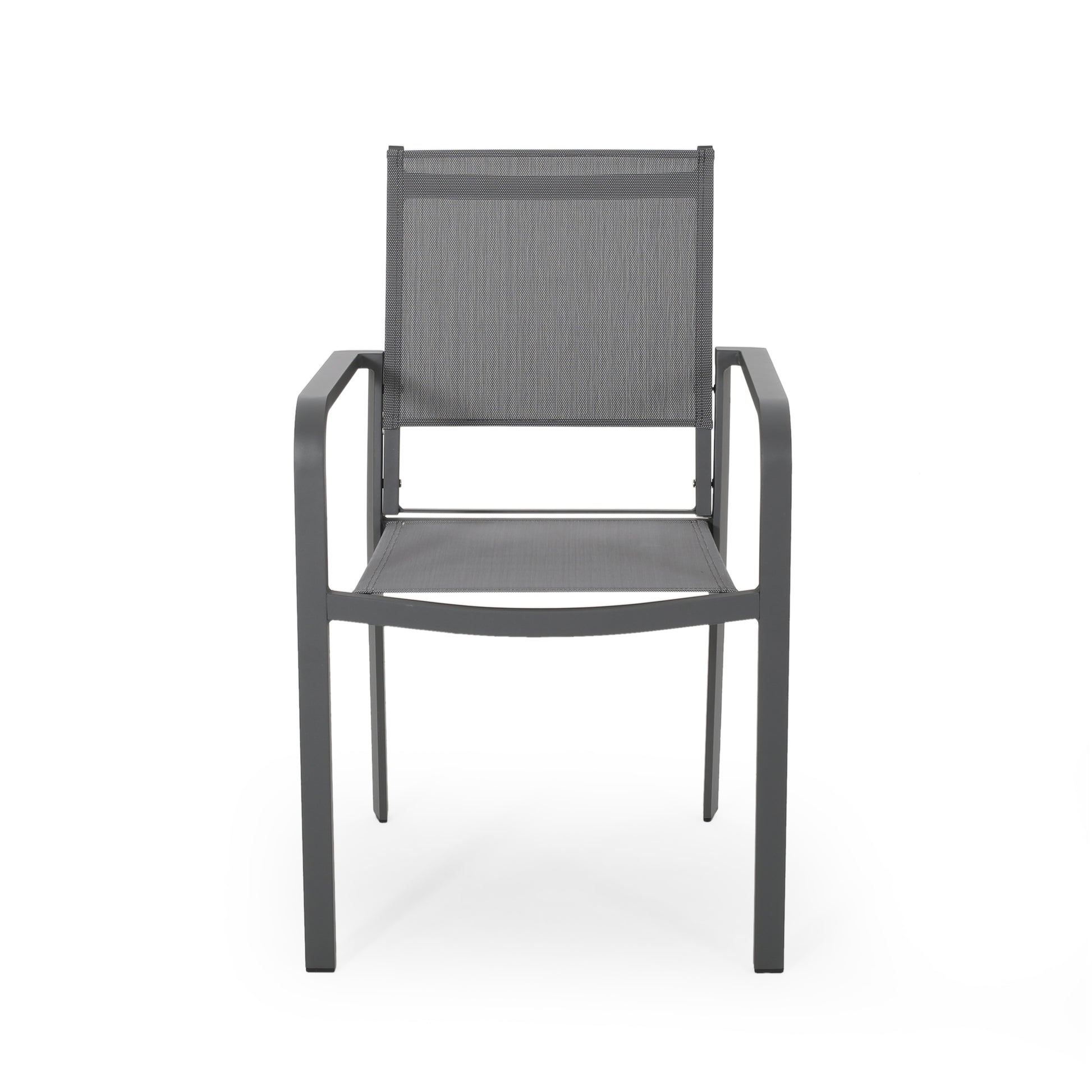 Outdoor Modern Aluminum Dining Chair With Mesh Seat Set Of 2 , Metal Gray And Dark Gray Gray Aluminium