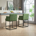 Coolmore Counter Height Bar Stools Set Of 2, Modern Barrel Bar Stool With Backrest And Arms, Black Metal Frames, Upholstered Bar Stools For Kitchen Island, Pub, Club Green Foam Chenille